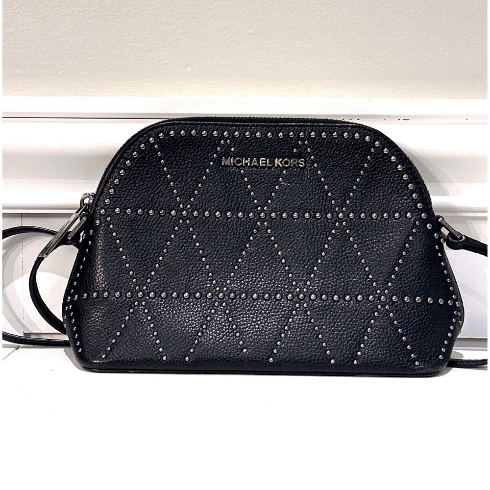 Michael Kors Crossbody Bag Small Black Studded Dome Purse Whimsigoth Biker Chc